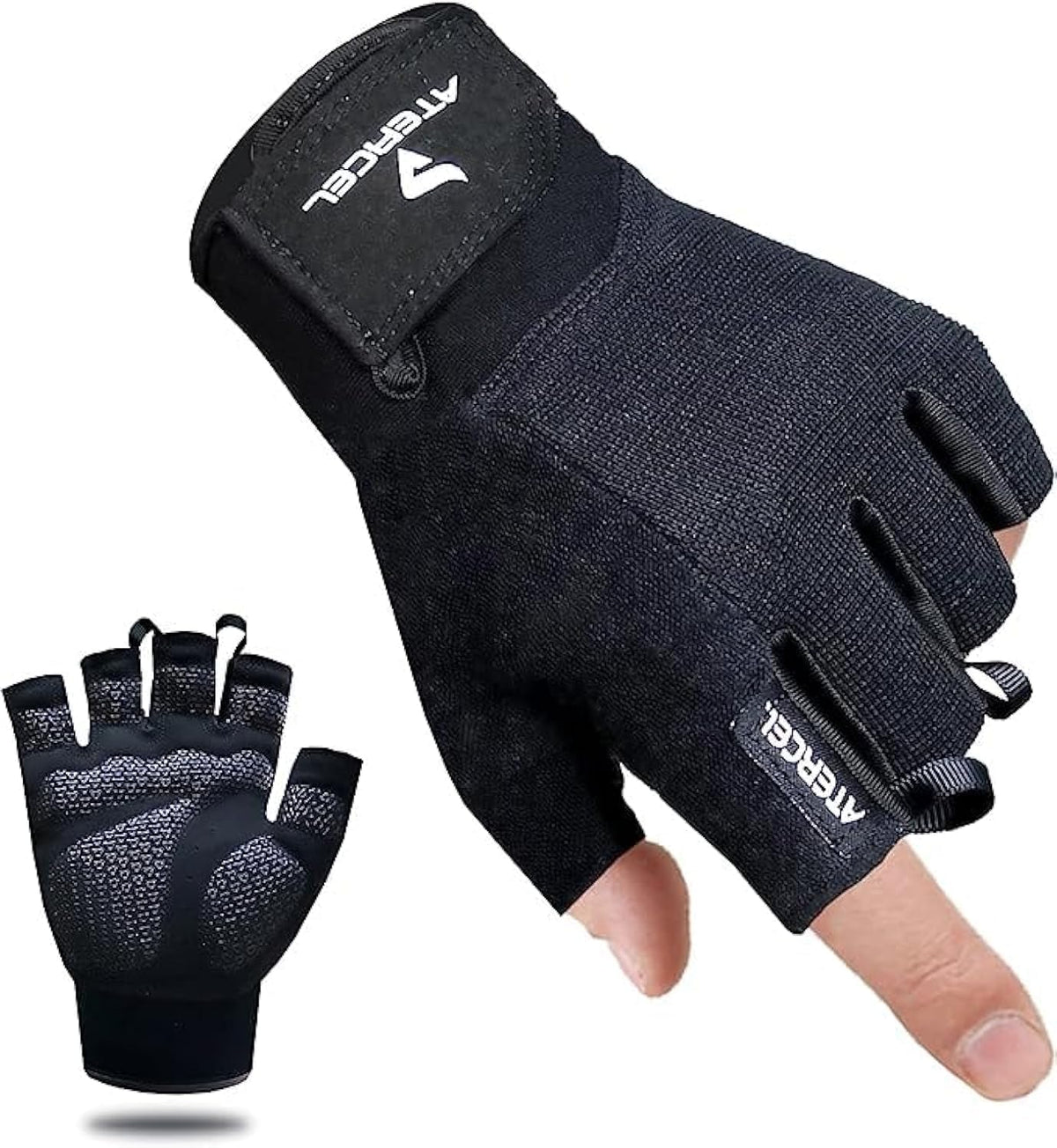 ATERCEL black workout glove size L shown palm-side with breathable design