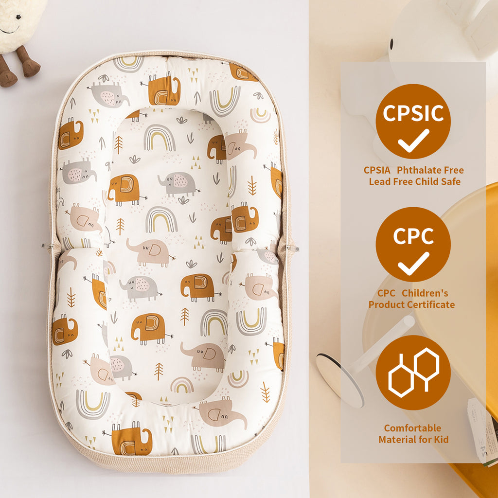 GloTika Baby Lounger, Foldable Infant Nest Pillow with Soft Memory Foam Mat, Cover with Adorable Pattern, Converts to Backpack for Easy Travel, 0-12 Months image 5