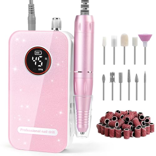 Professional Nail Drill Electric File 45000RPM, Portable Rechargeable Electric Nail File with 11 Drill Bits & 50 Sanding Bands, Low Noise Nail Drill Kit for Acrylic Gel Nails, Salon & Home Use, Pink Professional Nail Drill Electric File 45000RPM, Portable Rechargeable Electric Nail File with 11 Drill Bits & 50 Sanding Bands, Low Noise Nail Drill Kit for Acrylic Gel Nails, Salon & Home Use, Pink - B0FPXKHGBH