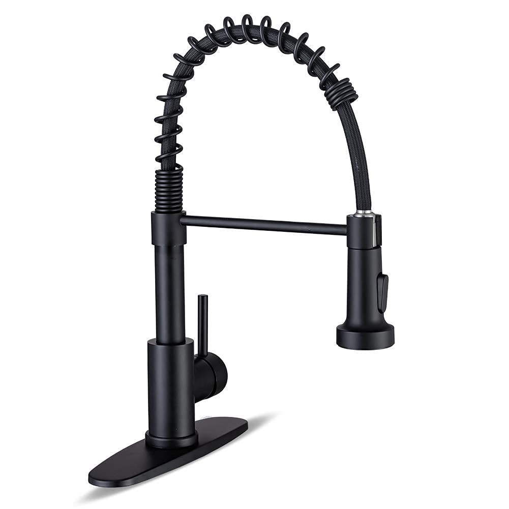 WEWE Black Kitchen Faucet with Pull Down Sprayer, High Arc Bar Sink Faucet