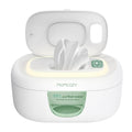 Momcozy baby wipe warmer in white showing large capacity dispenser and spring design