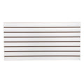 Two white 24 x 48 horizontal slatwall panels leaning against a wall