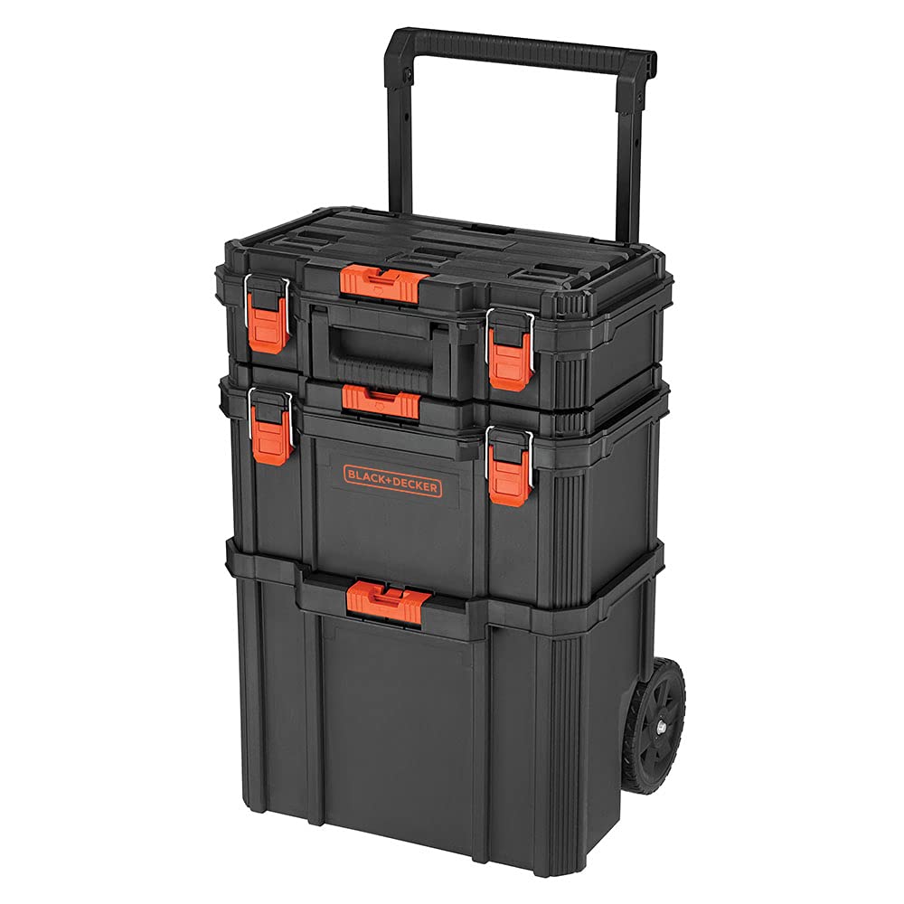 beyond 3-piece stackable storage system: small toolbox, deep toolbox, rolling tote