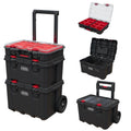 Keter three-piece stack N rolling toolbox modular storage system on wheels with latches