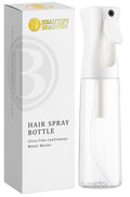 BeautifyBeauties 10.1 oz continuous spray hair mister bottle, clear plastic reservoir with spray nozzle