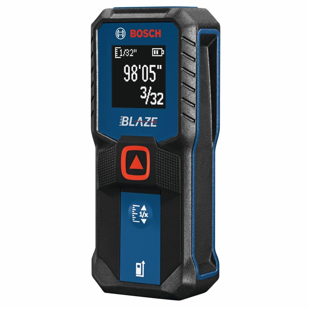Blue Bosch GLM100-23 100ft laser measure backlit display