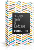 Box of Allura & Arcia Stress Less self-care cards with a sample mindfulness exercise card