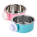 Two stainless steel removable pet bowls mounted on a crate, anti-overturn design