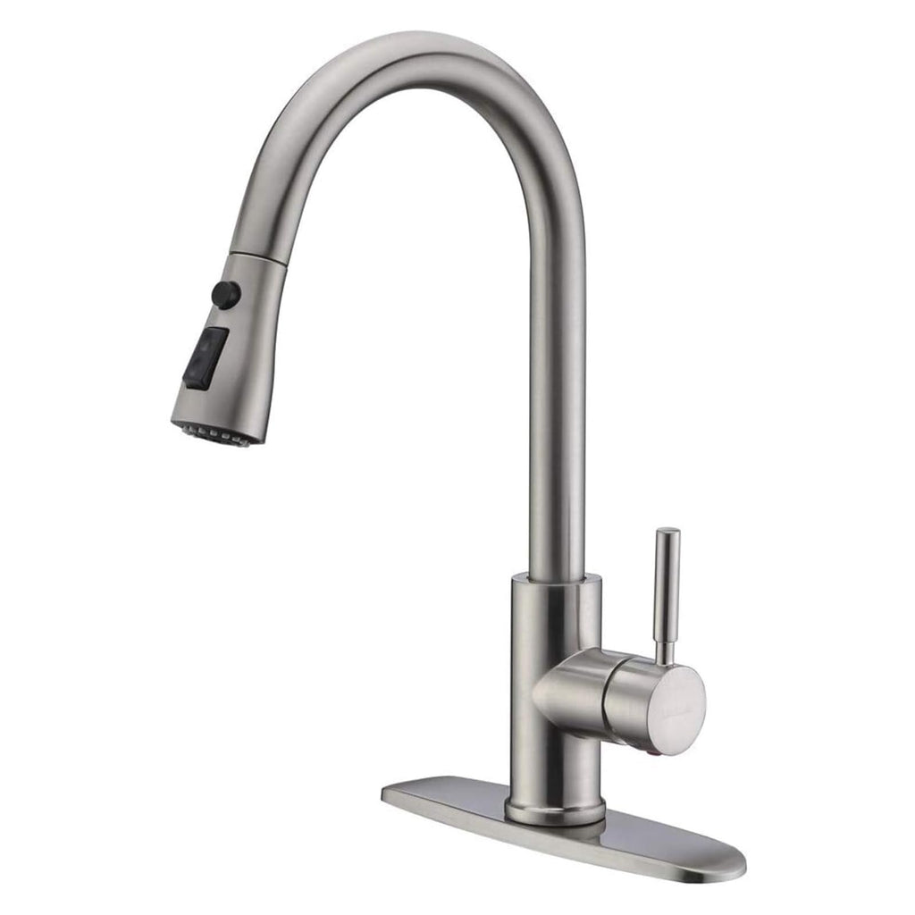 WEWE High-Arc Pull-Down Kitchen Faucet, Brushed Nickel, 3-Mode Sprayer