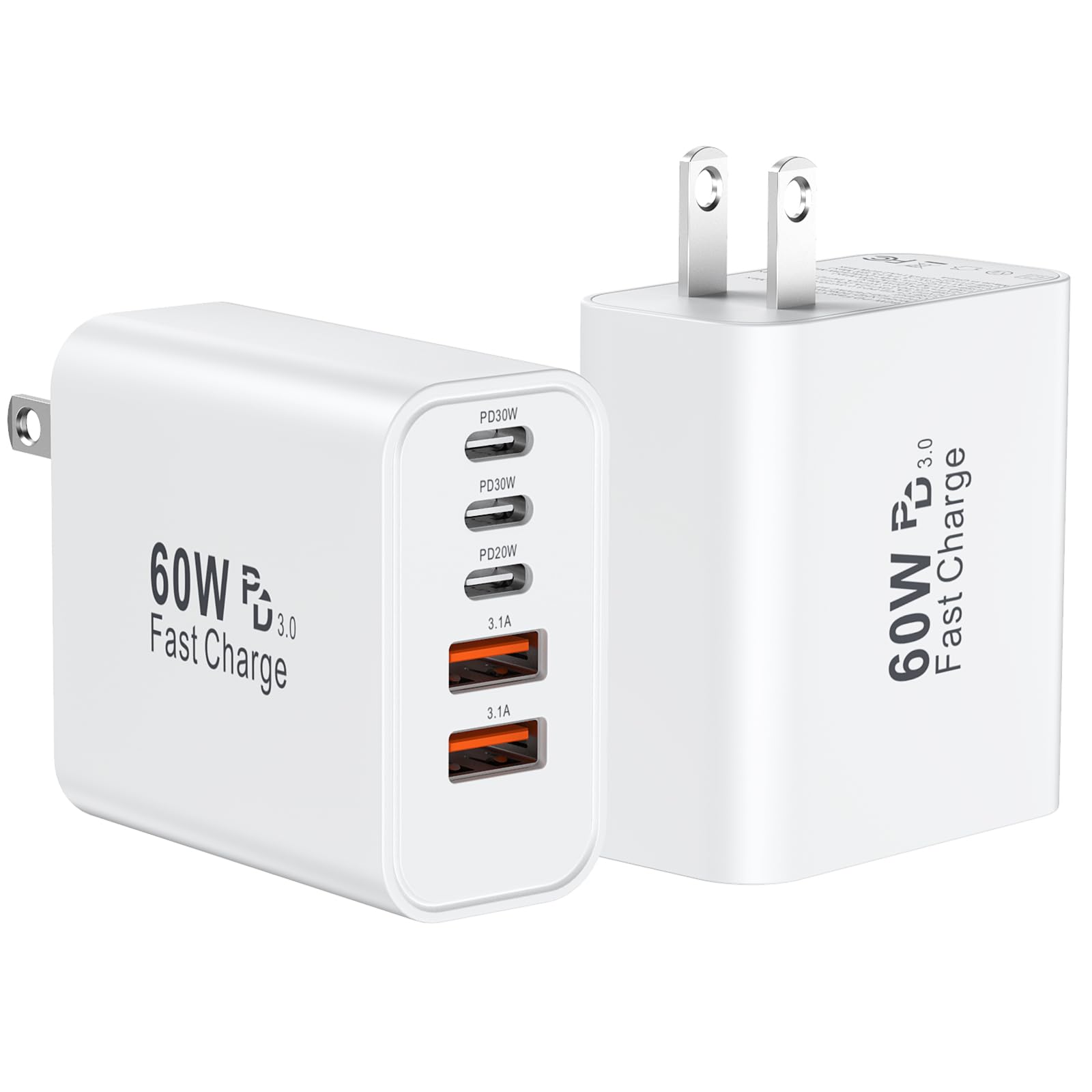 Auorld 60W 5-port USB-C wall charger cube showing five USB-C ports