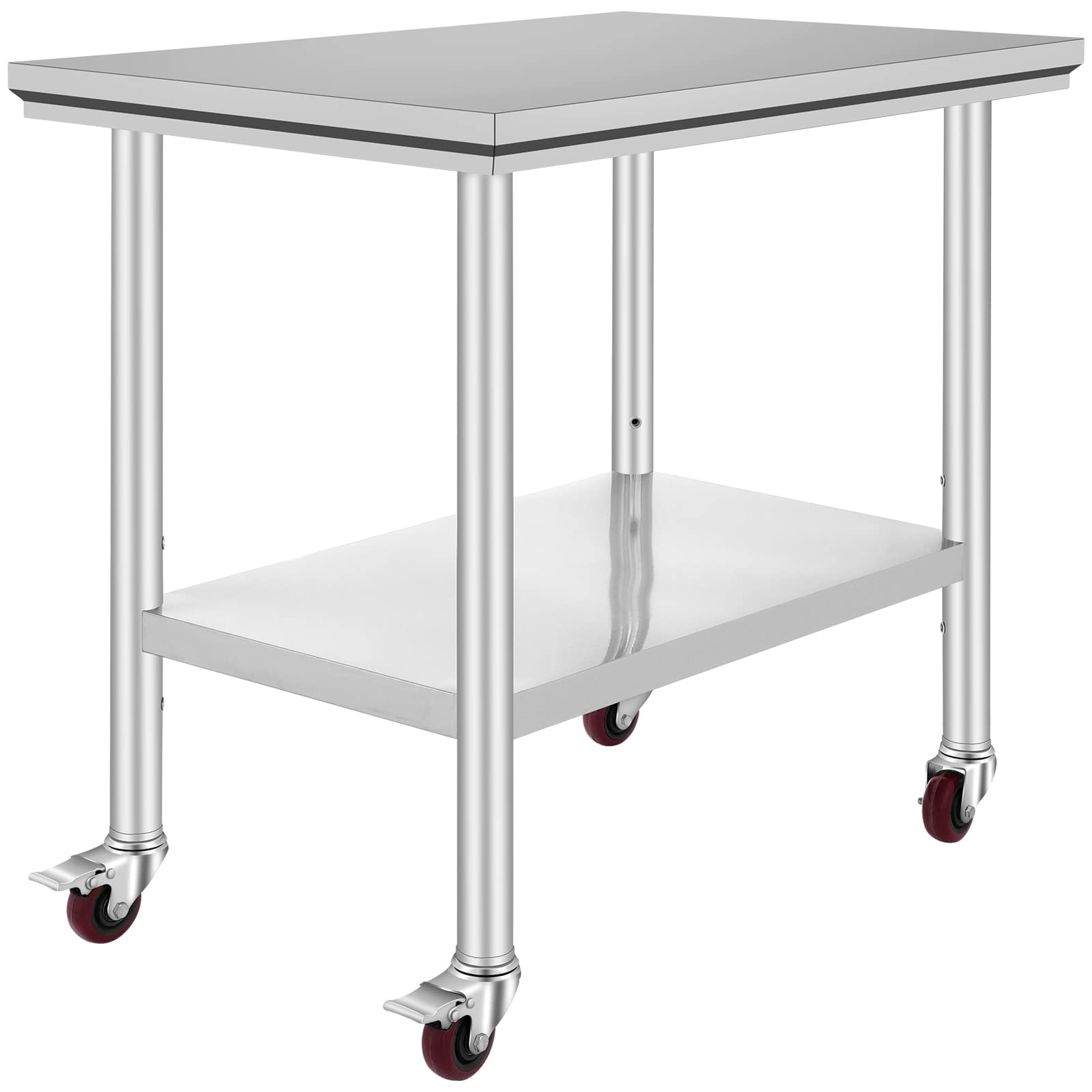 36x24 stainless steel work table on casters, silver commercial kitchen prep table