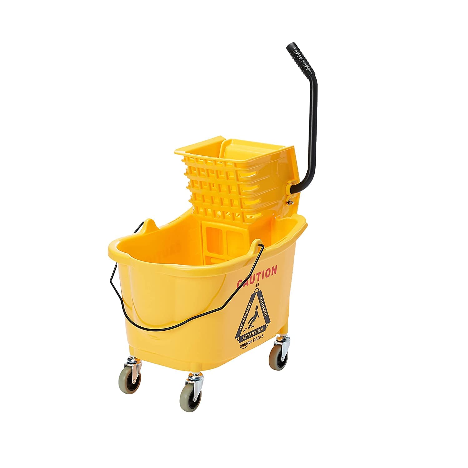 Yellow 35-quart wringer mop bucket on wheels, side-press wringer