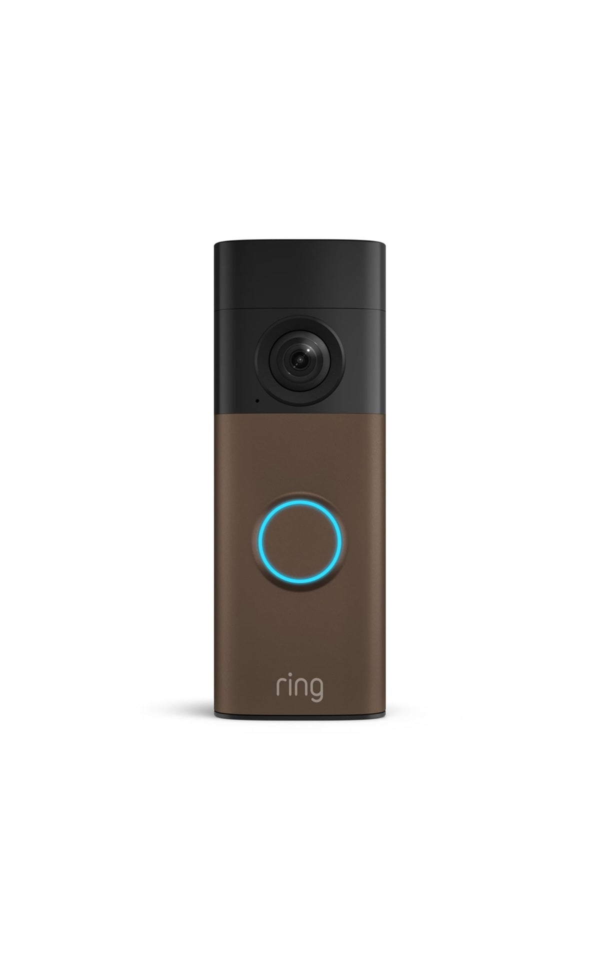 Matte Mocha Ring 2K battery-powered doorbell camera mounted beside a front door