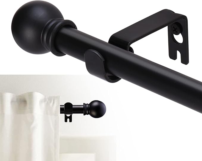 Curtain Rods for windows 32-46 inch, 1 inch Diameter Decorative Matte Black Adjustable Heavy Duty Metal Curtain Rod set with Brackets