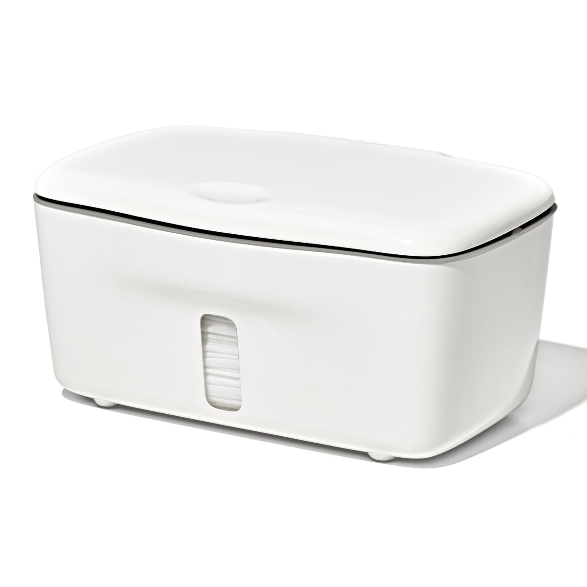 Gray OXO Tot Perfect Pull baby wipes dispenser, refillable wipe holder