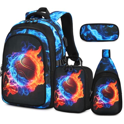 Similove Backpack for Boys, 4PCS Cool Flame School Bags Similove Backpack for Boys, 4PCS Cool Flame School Bags - B0H299H49W
