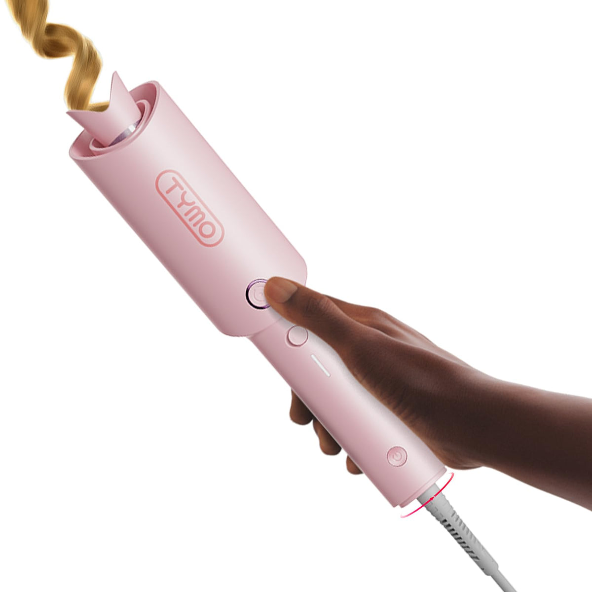 TYMO Automatic Rotating Curling Iron showing barrel and ergonomic handle