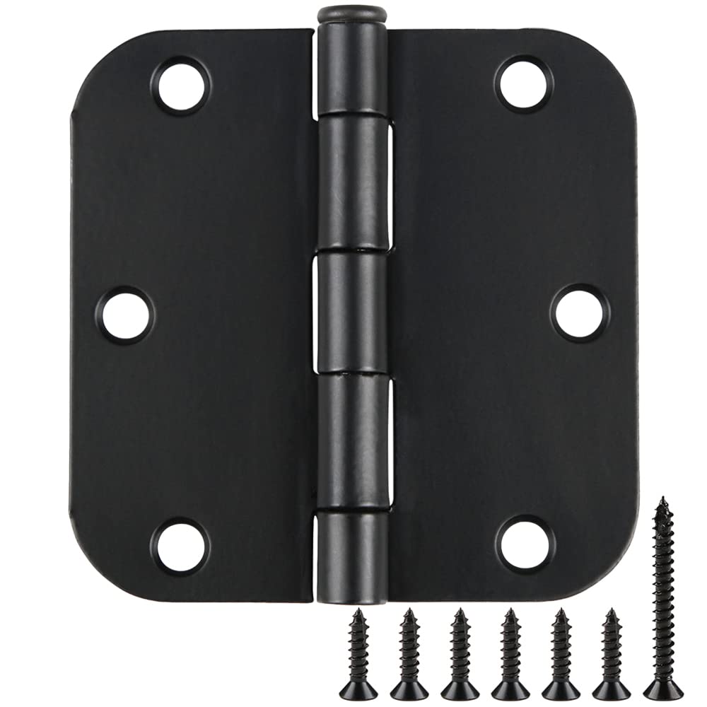 Rounded matte black 3.5 inch door hinges with 5/8 inch radius, quantity 30