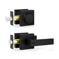 Matte black square front door handle with single cylinder deadbolt by Estmoon
