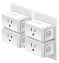 Four Kasa Smart HS103 white WiFi smart plugs on white background