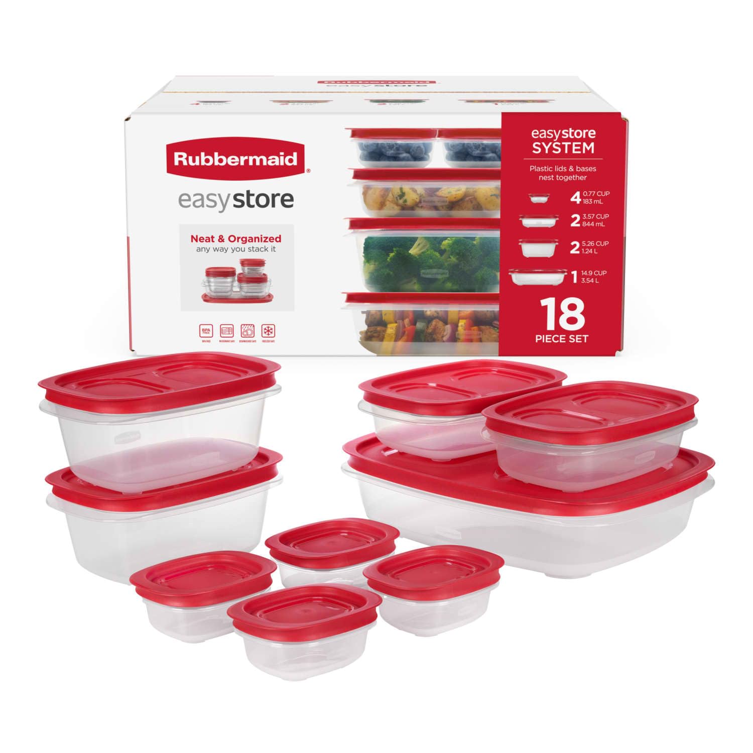 Rubbermaid EasyStore 18-piece clear plastic food storage containers with lids