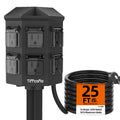 Tiffcofio 25ft weatherproof outdoor power strip stake 6 grounded outlets