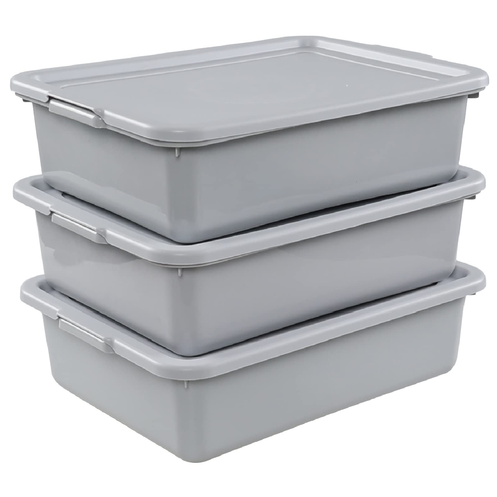 Three silver grey Wekioger 13L meat tubs lids stacked