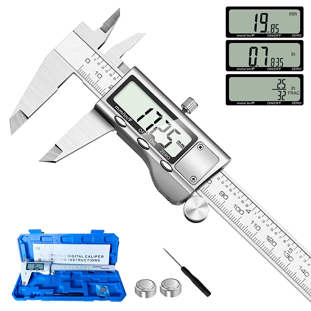 Jiavarry 6-inch stainless steel digital caliper with large LCD display showing measurements