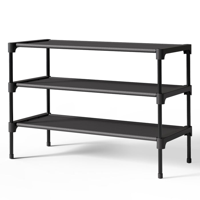 Kitsure Shoe Rack - Non-Woven Shoe Rack Shelf, 27.5" Wide - 3 Tier, Black