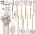 Khaki Umite Chef 33-piece silicone kitchen utensils, wooden handles, storage holder
