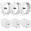 Three 10ft STAKYCET iPhone charging cables coiled on a white background