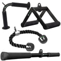 QPARVERS cable machine attachment set with straight pulldown bar, V-bar, tricep rope and D-row handles