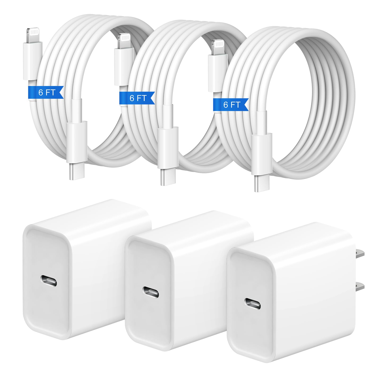 STAMISH 20W USB-C wall charger, Lightning cable on white background