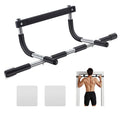 Silver thickened steel doorway pull-up bar with multi-grip handles installed in a doorframe