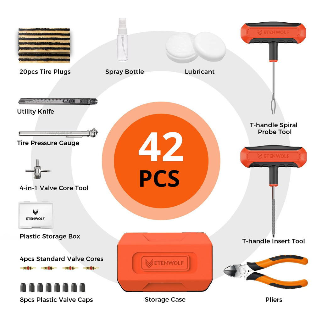 ETENWOLF Tire Repair Kit 42 Pcs, Heavy Duty Tire Plug Kit to Fix Punctures image 2