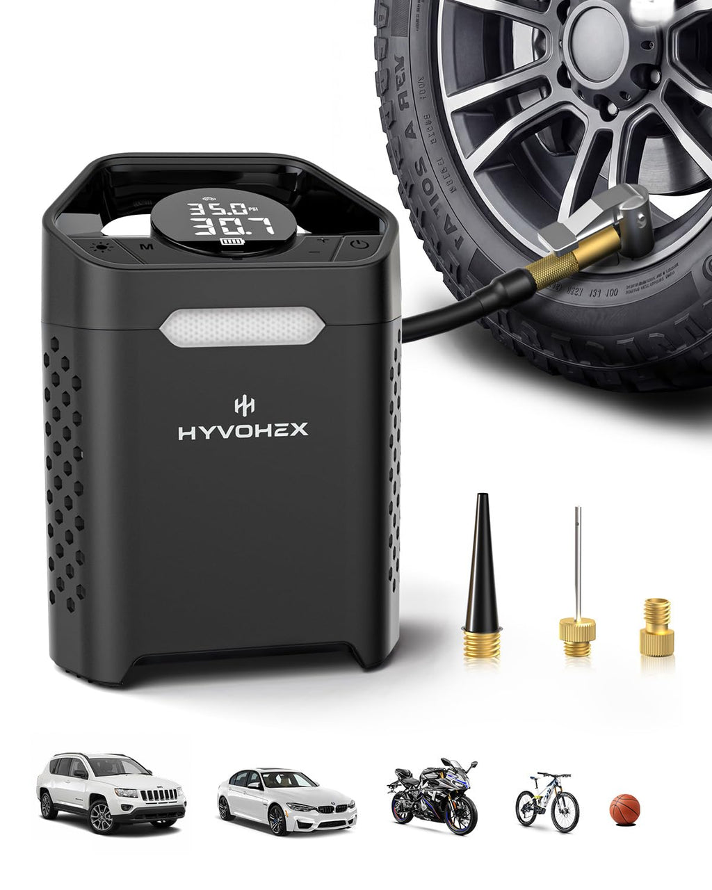 HYVOHEX Portable Air Compressor,160 PSI Cordless Tire Inflator Pump(Black)