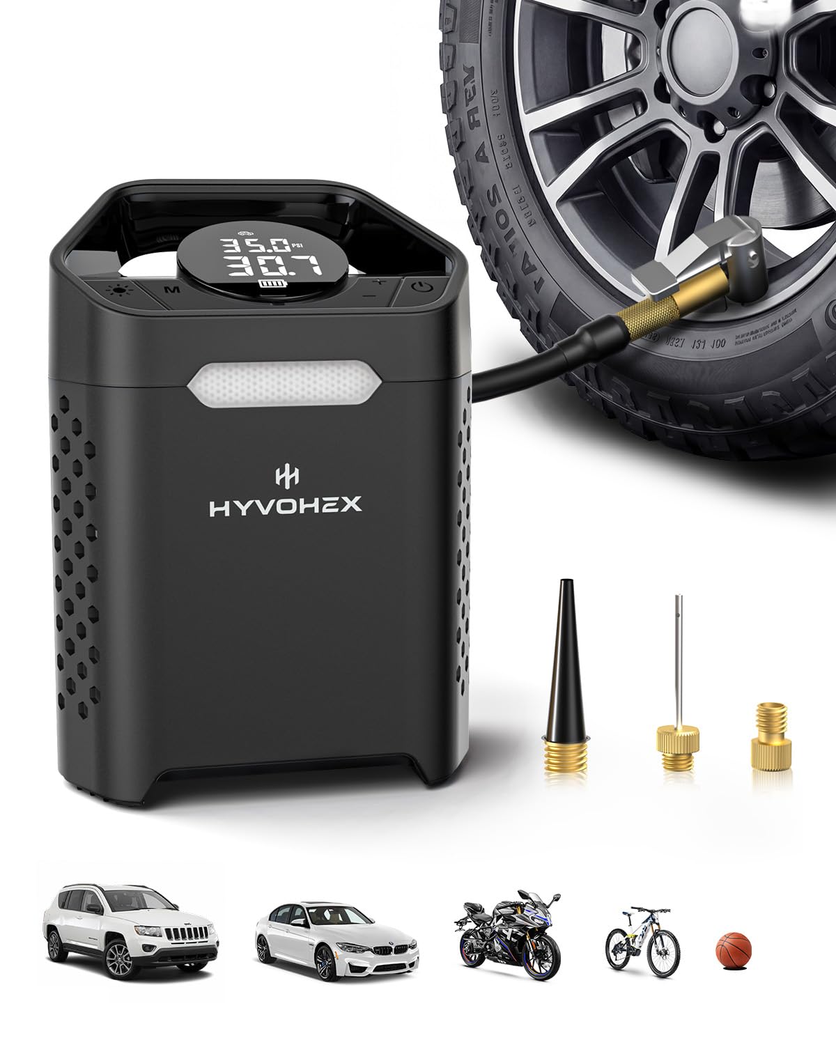 HYVOHEX Portable Air Compressor,160 PSI Cordless Tire Inflator Pump(Black)