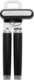 Black KitchenAid multifunction can and bottle opener with soft ergonomic handles and stainless steel cutting wheel