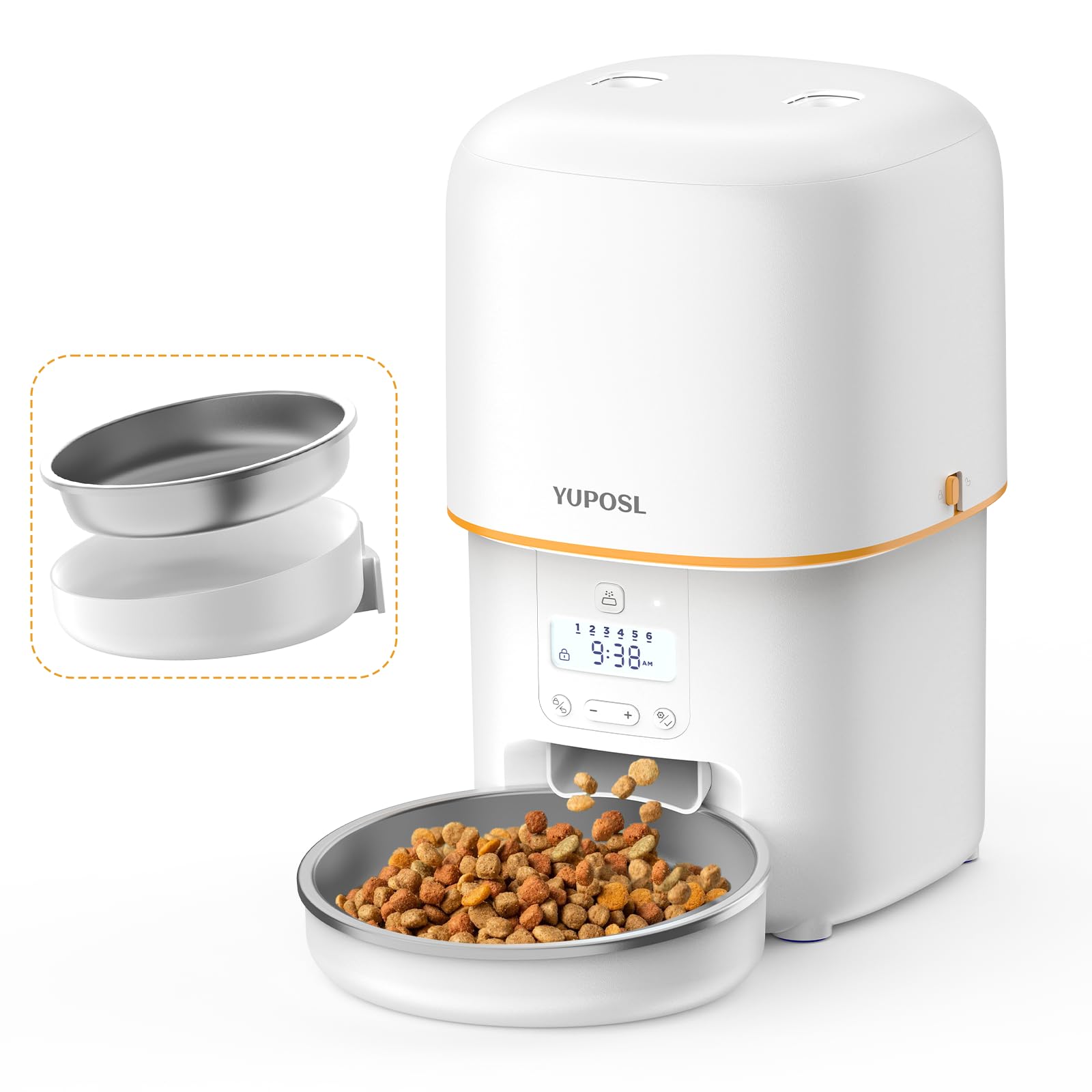 Yuposl 3L automatic cat feeder with stainless steel bowl and digital timer