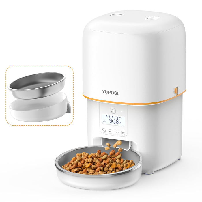 Automatic Cat Feeder, 3L Cat Food Dispenser with Anti-Jam Design, Over 180-day Battery Life, 1-6 Meals Per Day with Stainless Steel Cat Bowl, Keep Dry Food Fresh, Timed Pet Feeder Also for Small Dog