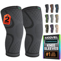 Modvel compression knee sleeve shown fitted on a model's knee for support