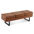 Cognac faux leather BarberPub reception bench with backrest and metal legs