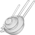 Three Cuisinart stainless steel fine mesh strainers with handles