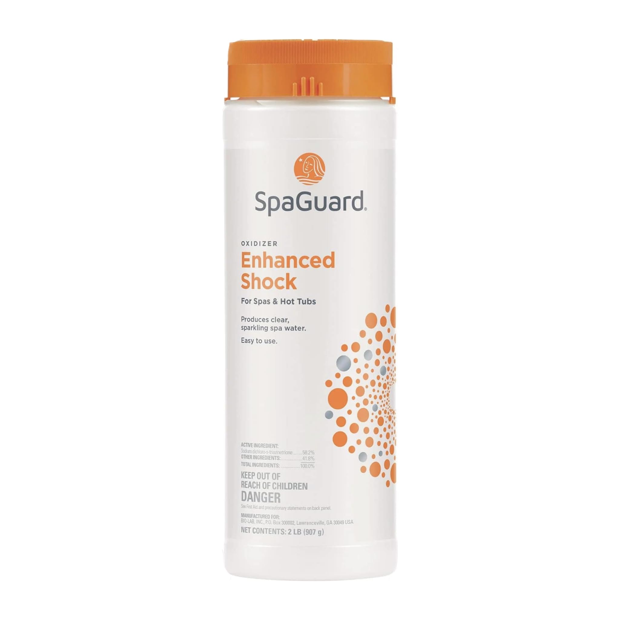 SpaGuard Enhanced Shock 2 lb plastic tub with label