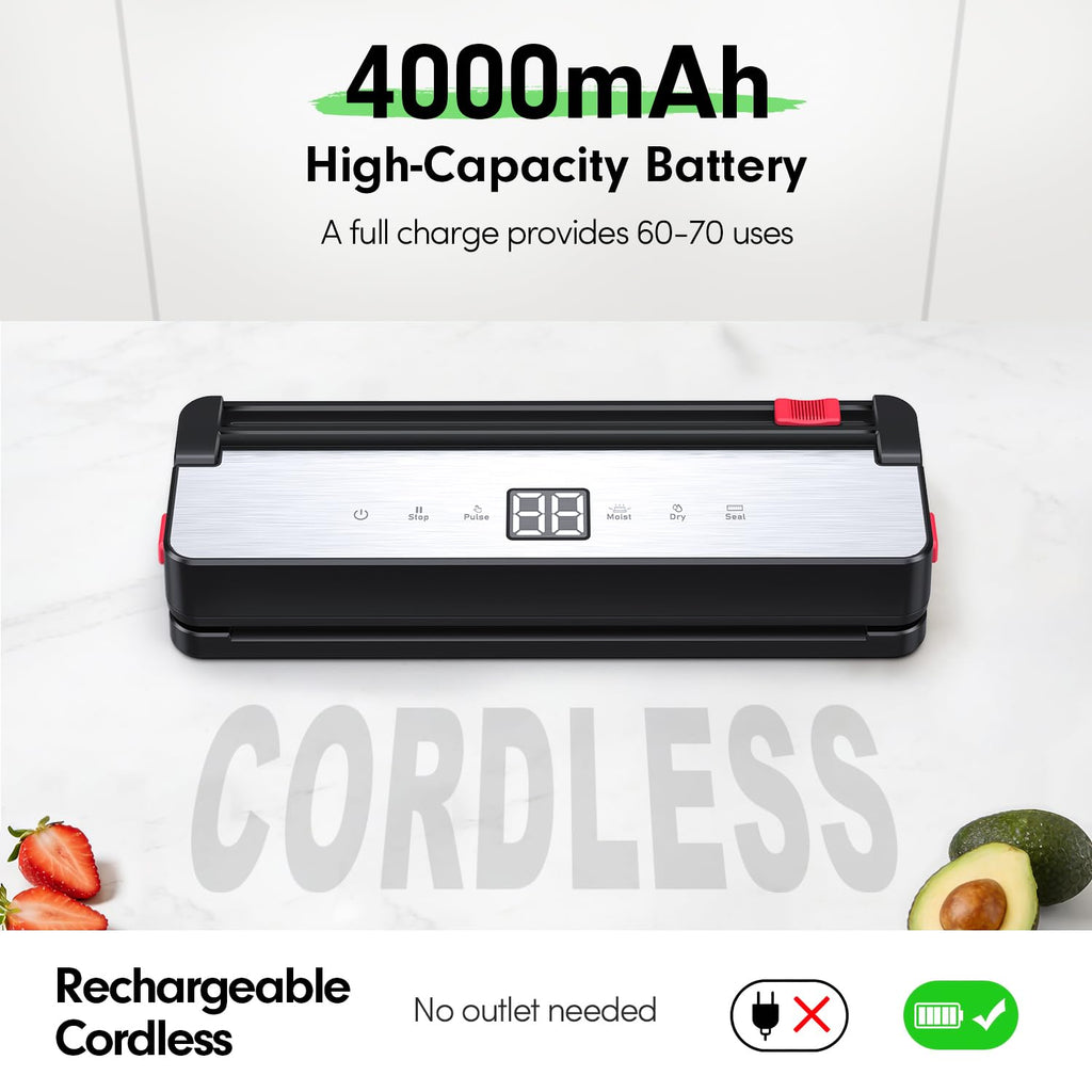 Handheld Vacuum Sealer for Food Storage: Portable Vacuum Sealing Machine with 30 Vacuum Bags - USB Rechargeable Cordless Food Sealer Saver for 5X Preservation