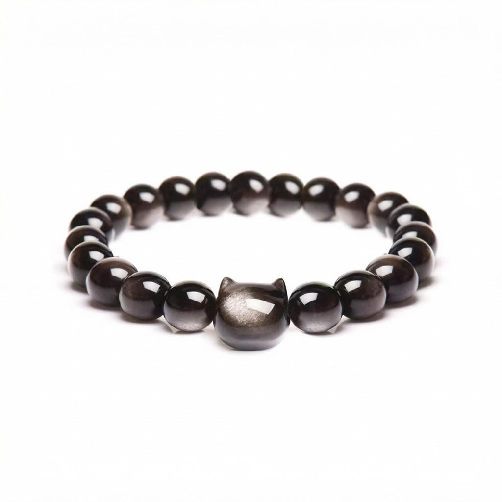 Cat Bracelets for Women,Money Attraction,Black Obsidian,Cat Gifts