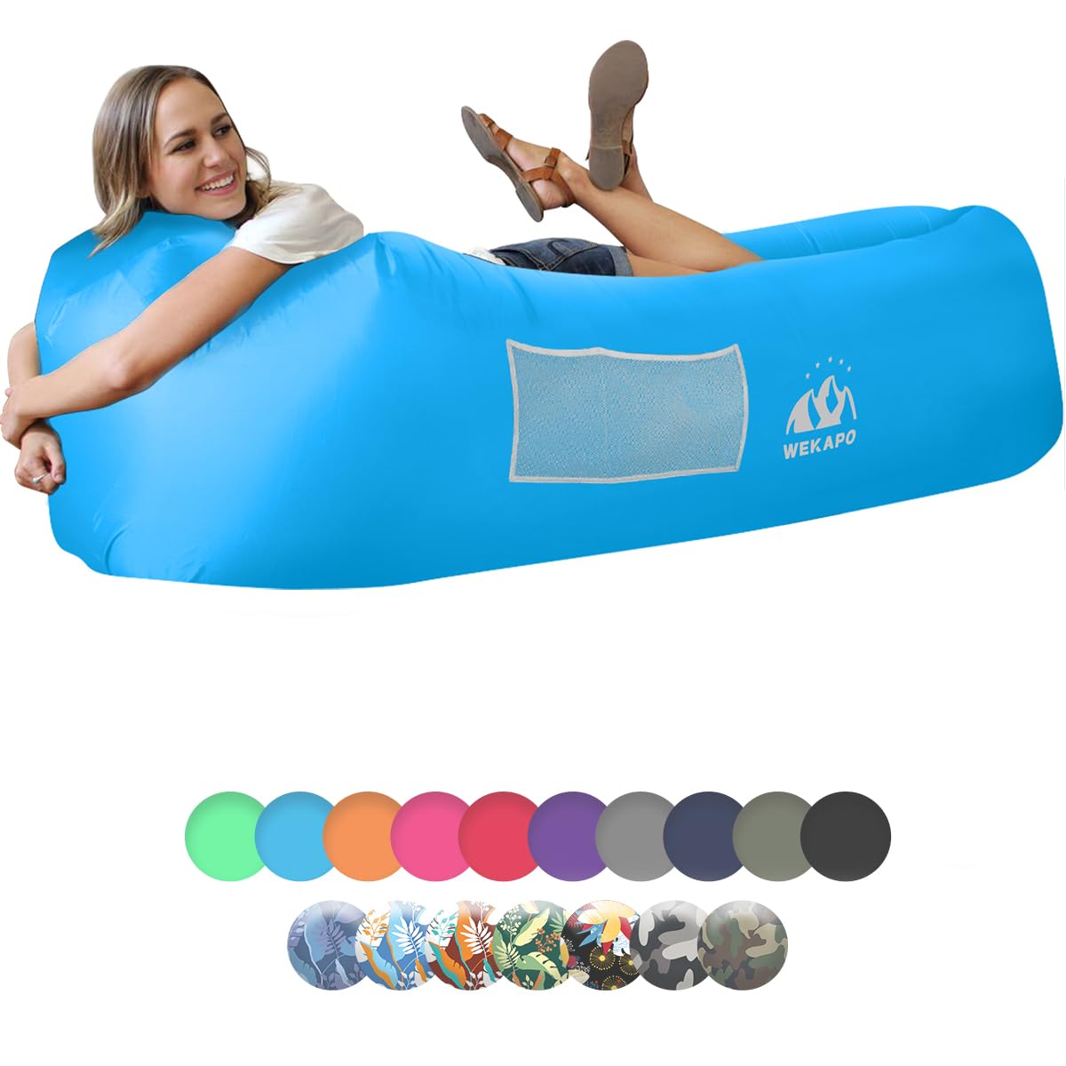 WEKAPO inflatable air lounger on a sandy beach