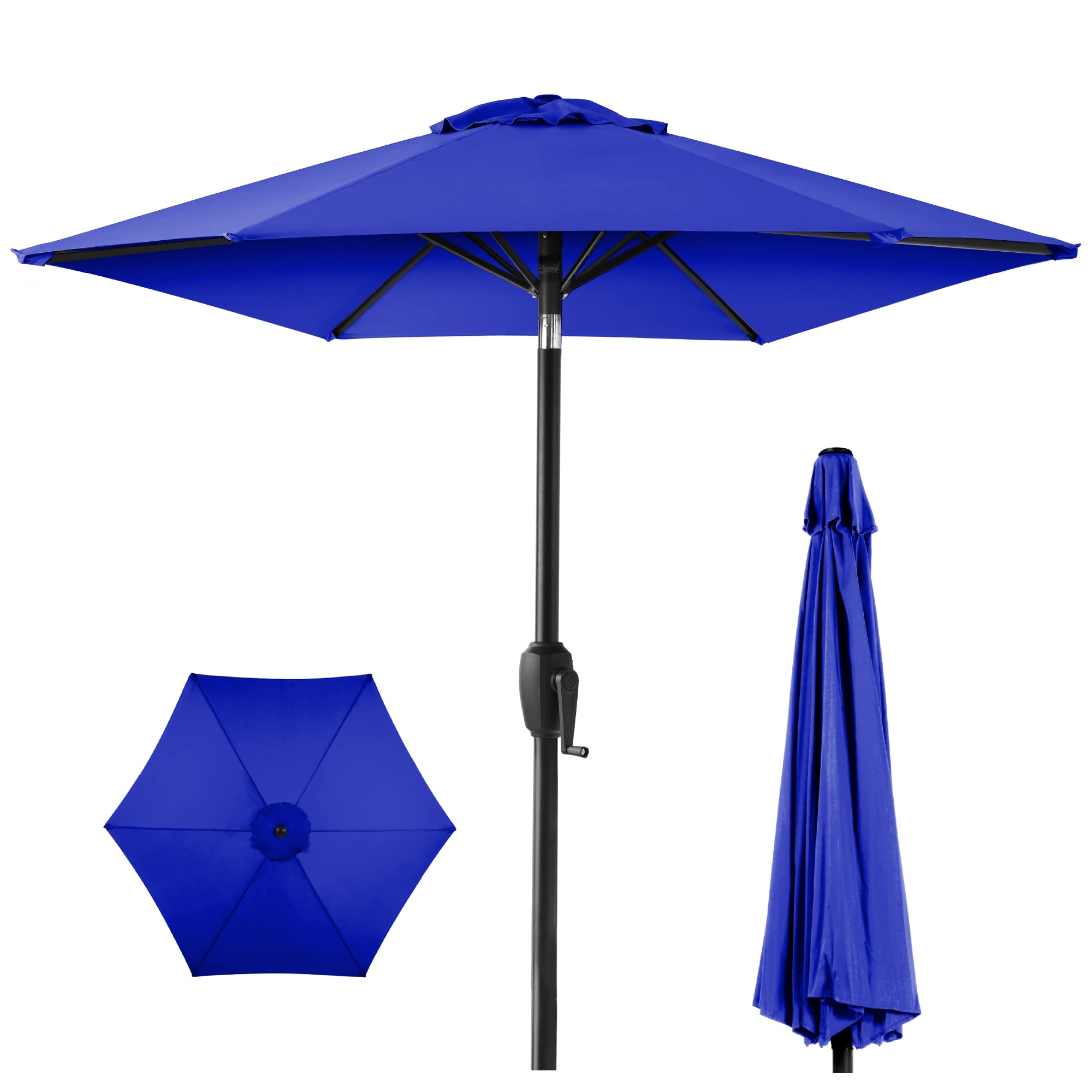 Resort blue 7.5ft round patio umbrella with steel pole and crank lift