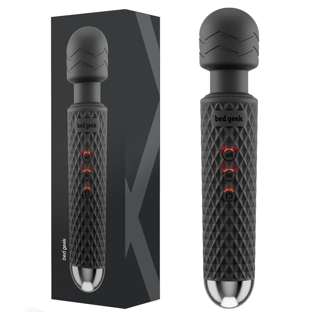 bed geek handheld cordless wand massager in skin-soft silicone with USB charging port