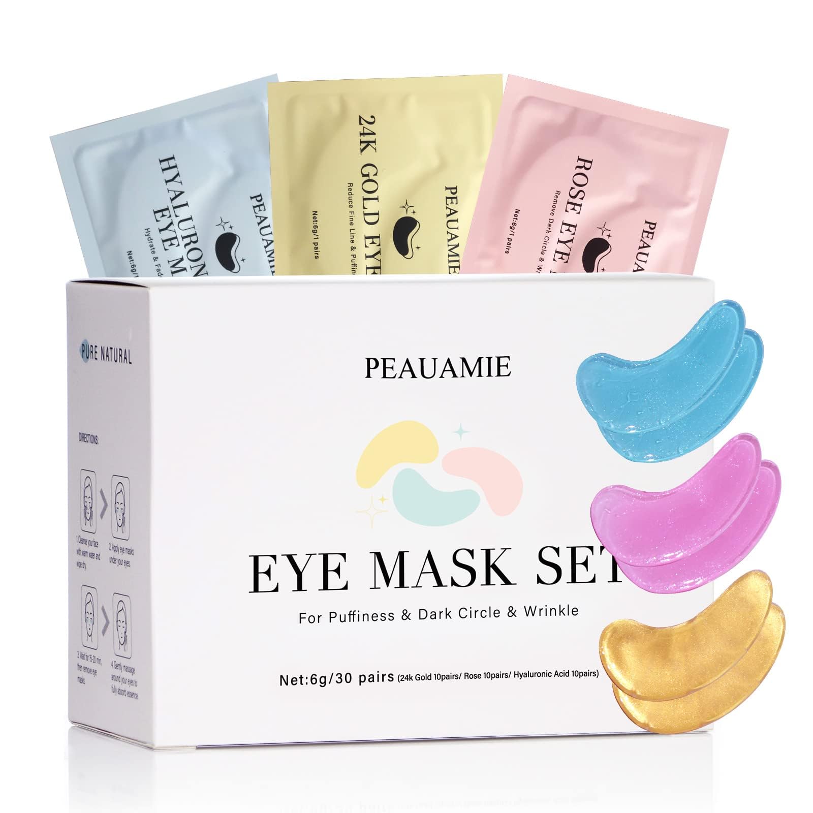 30 pairs of PEAUAMIE gold hyaluronic under-eye patches in rose-colored gel